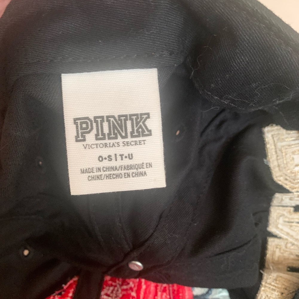 Black Victoria Secret PINK Cap with Red Rose Embroidery Rare - Picture 6 of 7